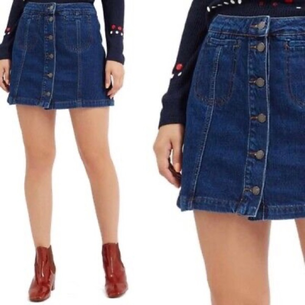 Topshop PETITE Moto Button Down Mini Denim Skirt Petite Size 4
